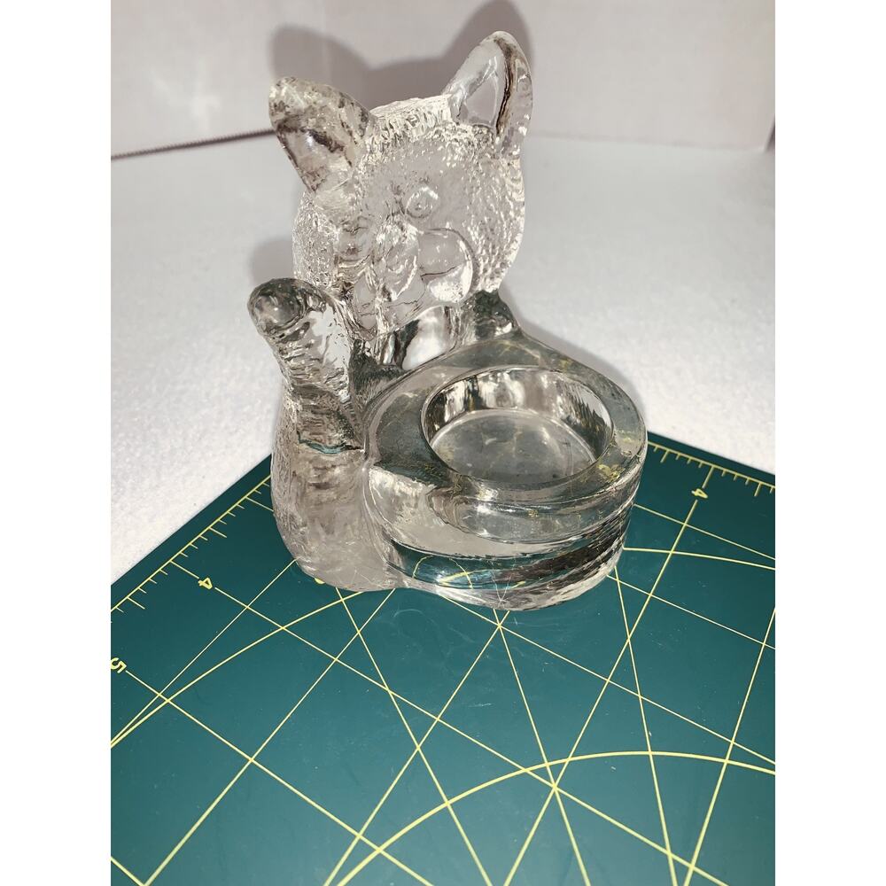 Vtg PartyLite Handcrafted Art Clear Glass Cat Votive Candle Holder Kitty Heavy - Picture 7 of 10